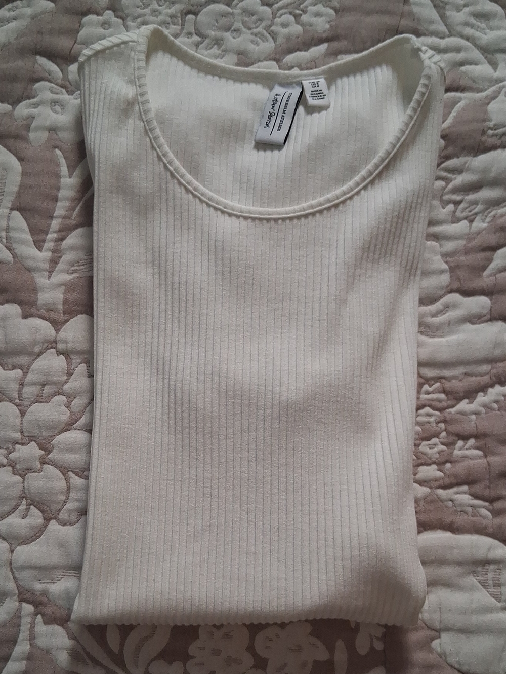 & Other Stories Cream Ribbed Scoop Neck Top